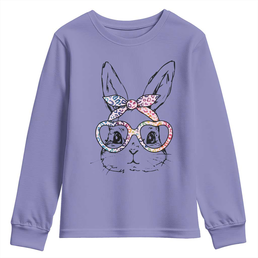 Easter Day Bunny Rabbit Face Tie Dye Glasses Youth Sweatshirt TS11 Violet Print Your Wear