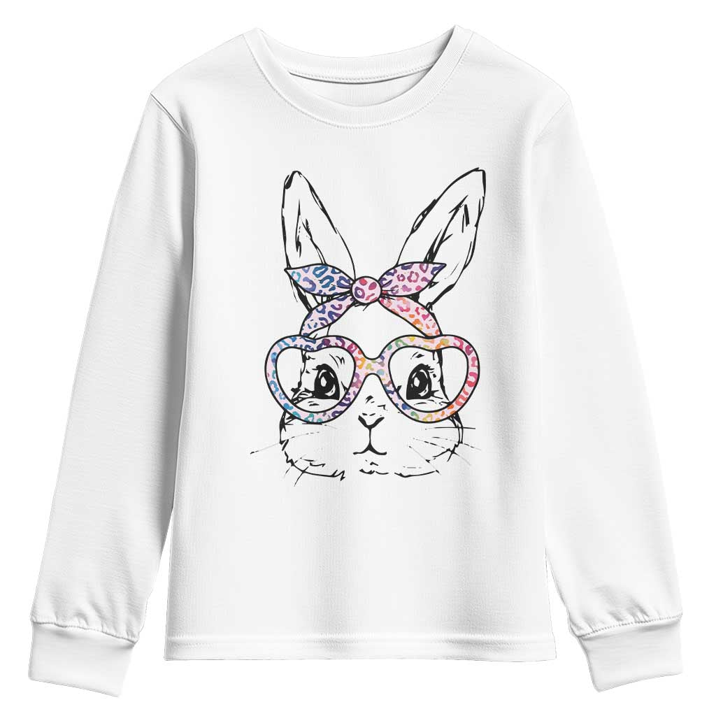 Easter Day Bunny Rabbit Face Tie Dye Glasses Youth Sweatshirt TS11 White Print Your Wear