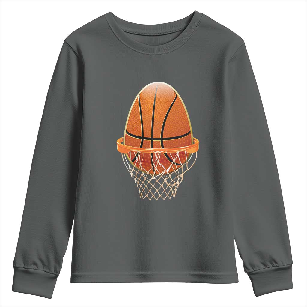 Funny Easter Egg Basketball Sport Lover Youth Sweatshirt TS11 Dark Heather Print Your Wear