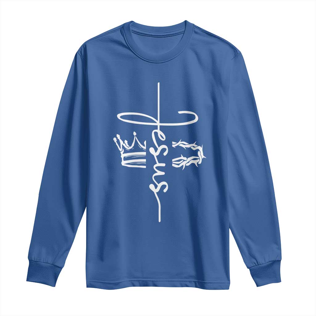 Jesus Christian Lord & Savior Crown of Thorns Long Sleeve Shirt TS11 Royal Blue Print Your Wear