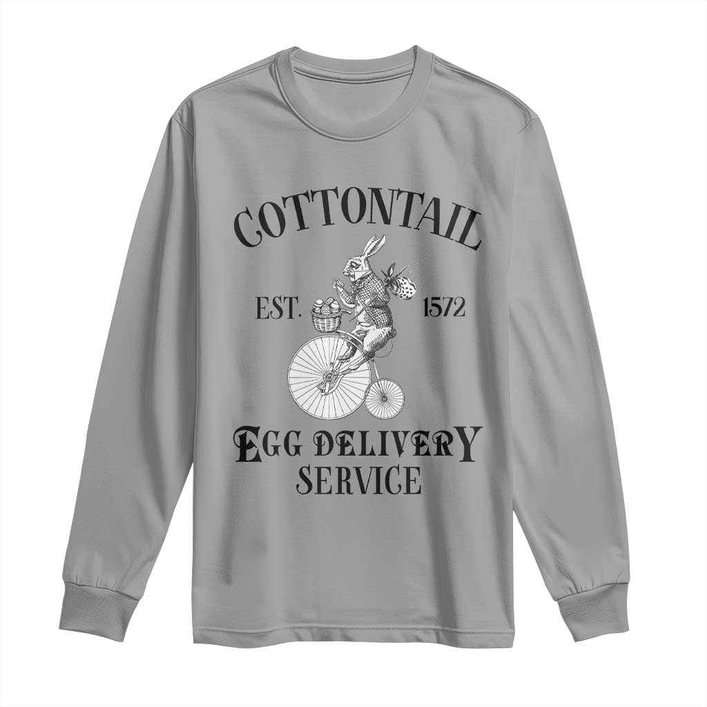 Funny Easter Day Cottontail Egg Delivery Service Long Sleeve Shirt Bunny Rabbit TS11 Sport Gray Print Your Wear