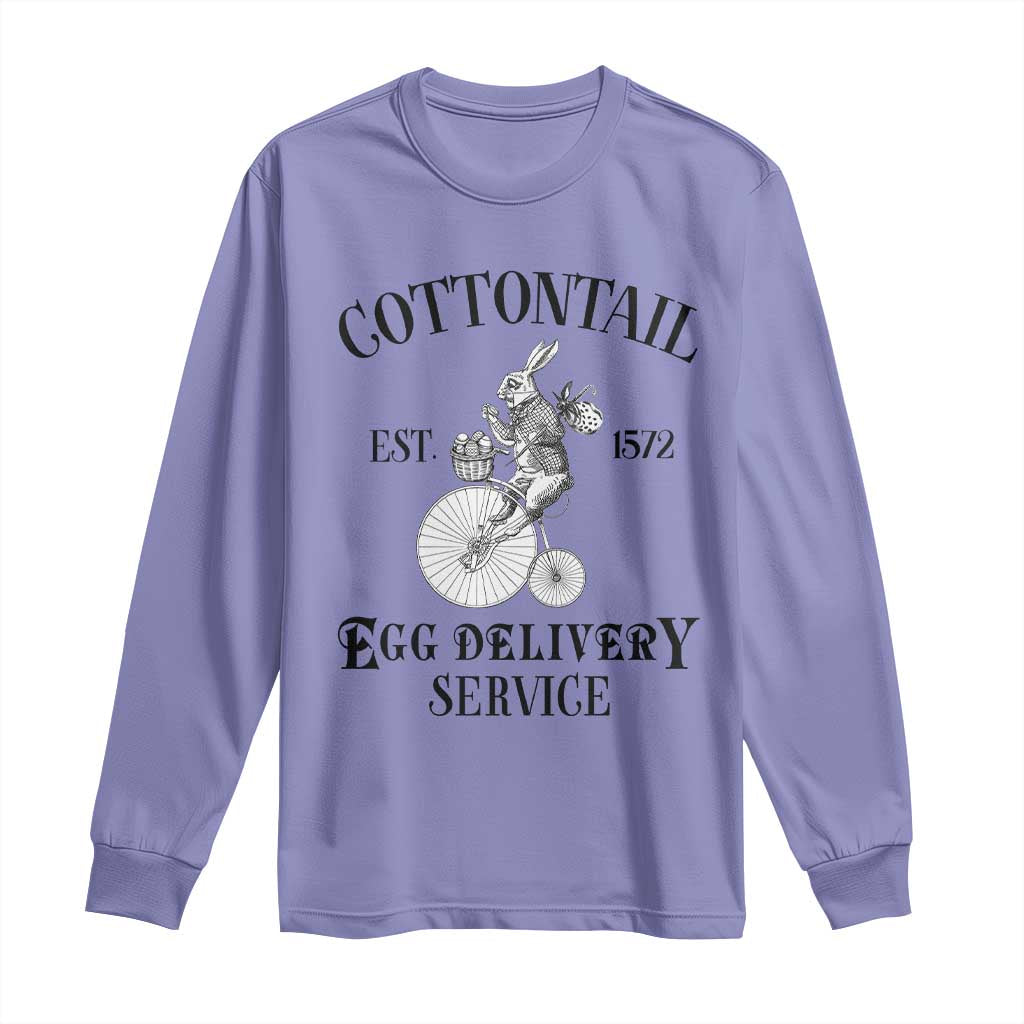 Funny Easter Day Cottontail Egg Delivery Service Long Sleeve Shirt Bunny Rabbit TS11 Violet Print Your Wear