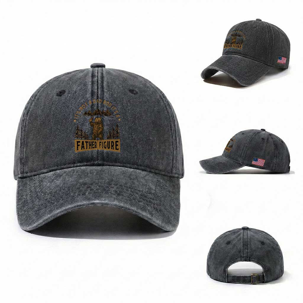Funny It's Not A Dad Bod It's A Father Figure Washed Cotton Baseball Cap Bear Beer Father's Day TS11 Washed Cap Universal Fit Dark Gray Print Your Wear