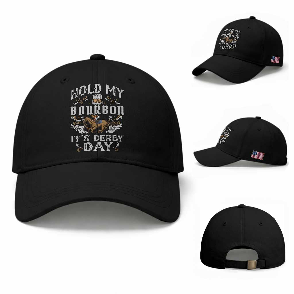 Funny Hold My Bourbon It's Derby Day Baseball Cap Horse Racing TS11 Baseball Cap Universal Fit Black Print Your Wear