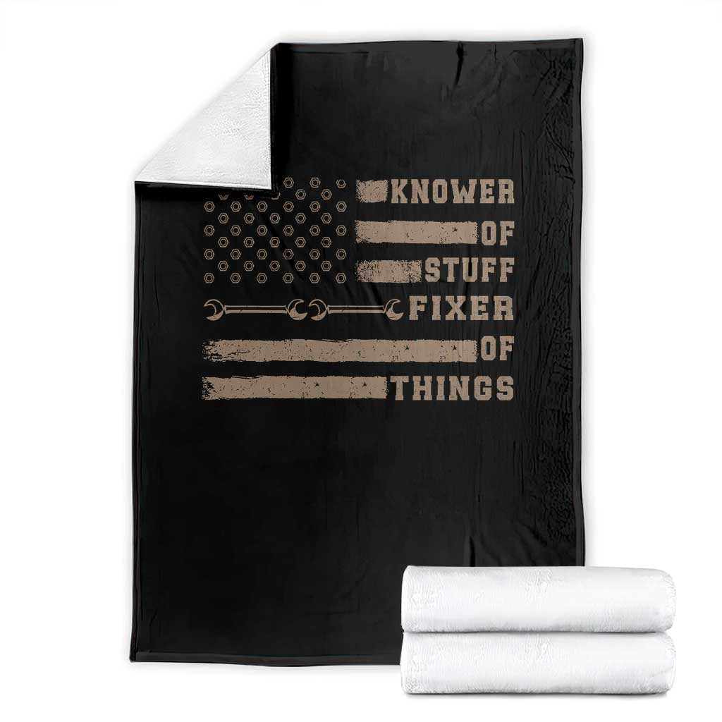 Knower Of Stuff Fixer Of Things Throw Blanket Funny Handyman Dad Husband Vintage American Flag TS11 Black Print Your Wear