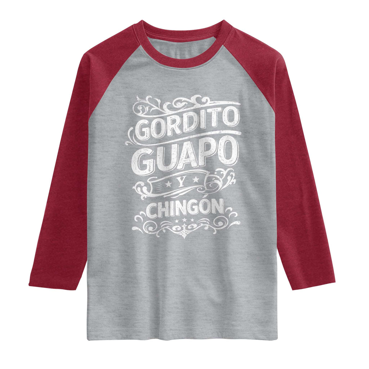 Gordito Guapo y Chingon Raglan Shirt Funny Mexican Spanish Saying TS11 Heather Gray Heather Red Print Your Wear