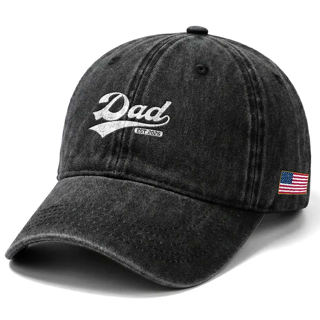 Dad Est 2026 Washed Cotton Baseball Cap Funny New Dad Baby Announcement TS11 Print Your Wear
