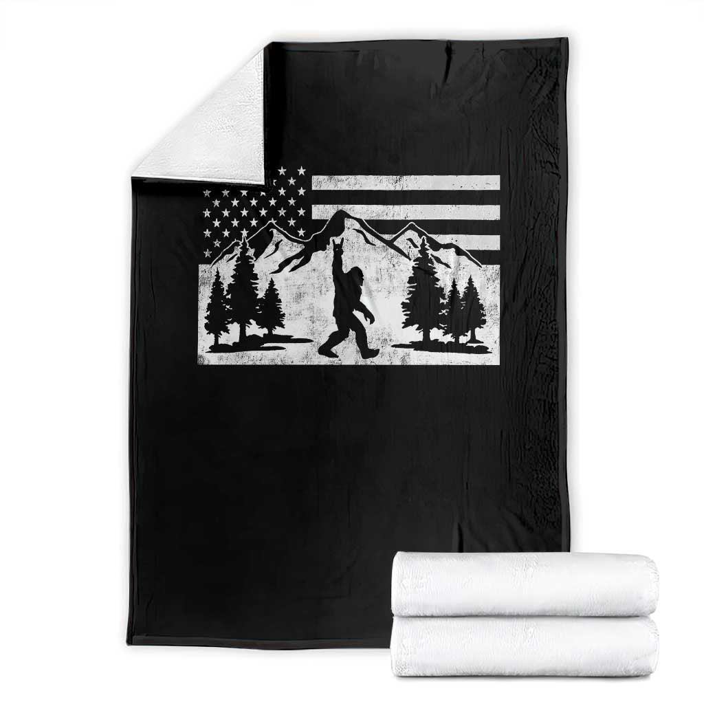 Patriotic Bigfoot American Flag in Forest Throw Blanket TS11 Black Print Your Wear