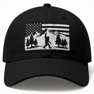 Patriotic Bigfoot American Flag in Forest Baseball Cap TS11 Print Your Wear