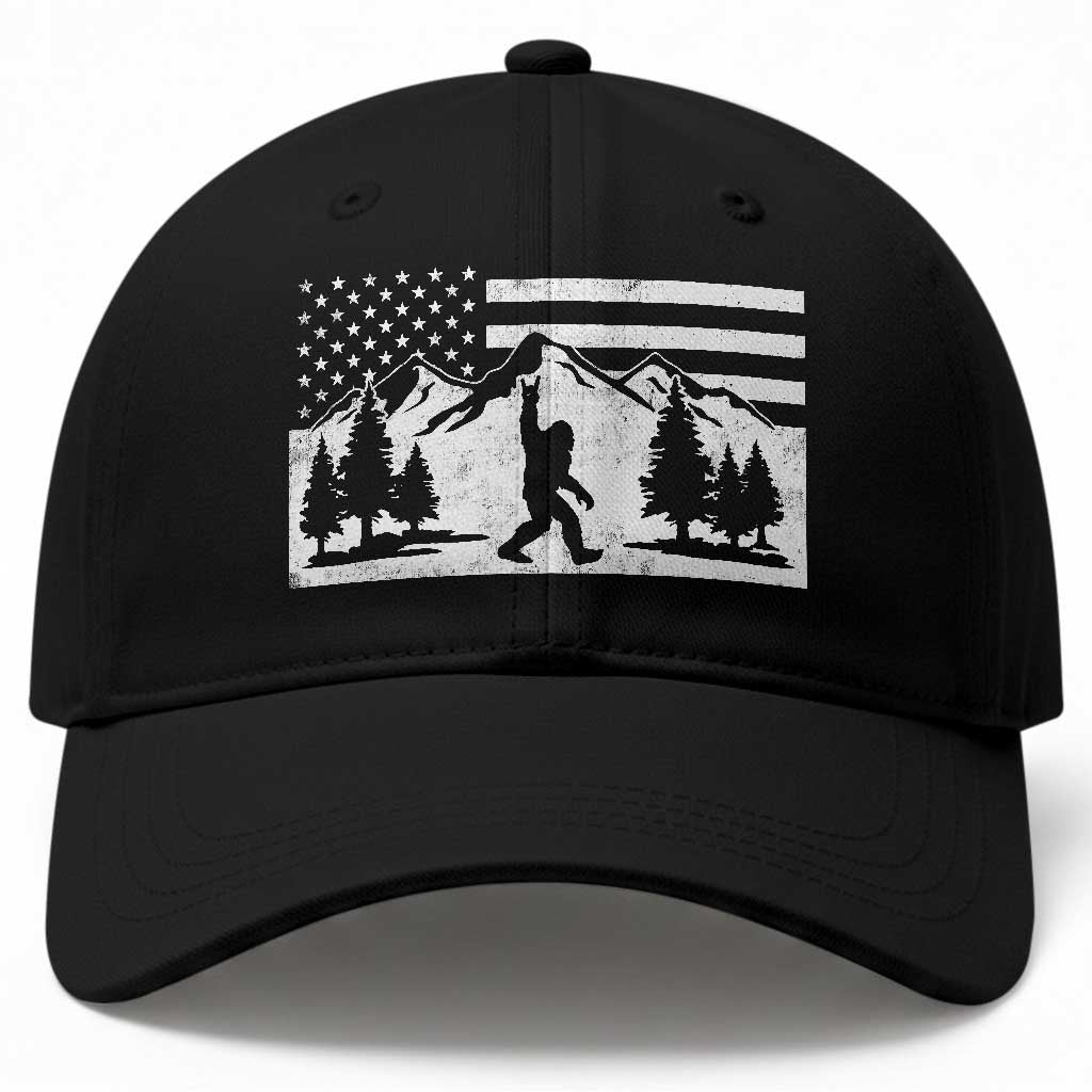 Patriotic Bigfoot American Flag in Forest Baseball Cap TS11 Print Your Wear