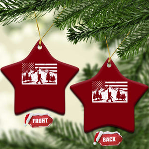 Patriotic Bigfoot American Flag in Forest Ceramic Ornament TS11 Print Your Wear