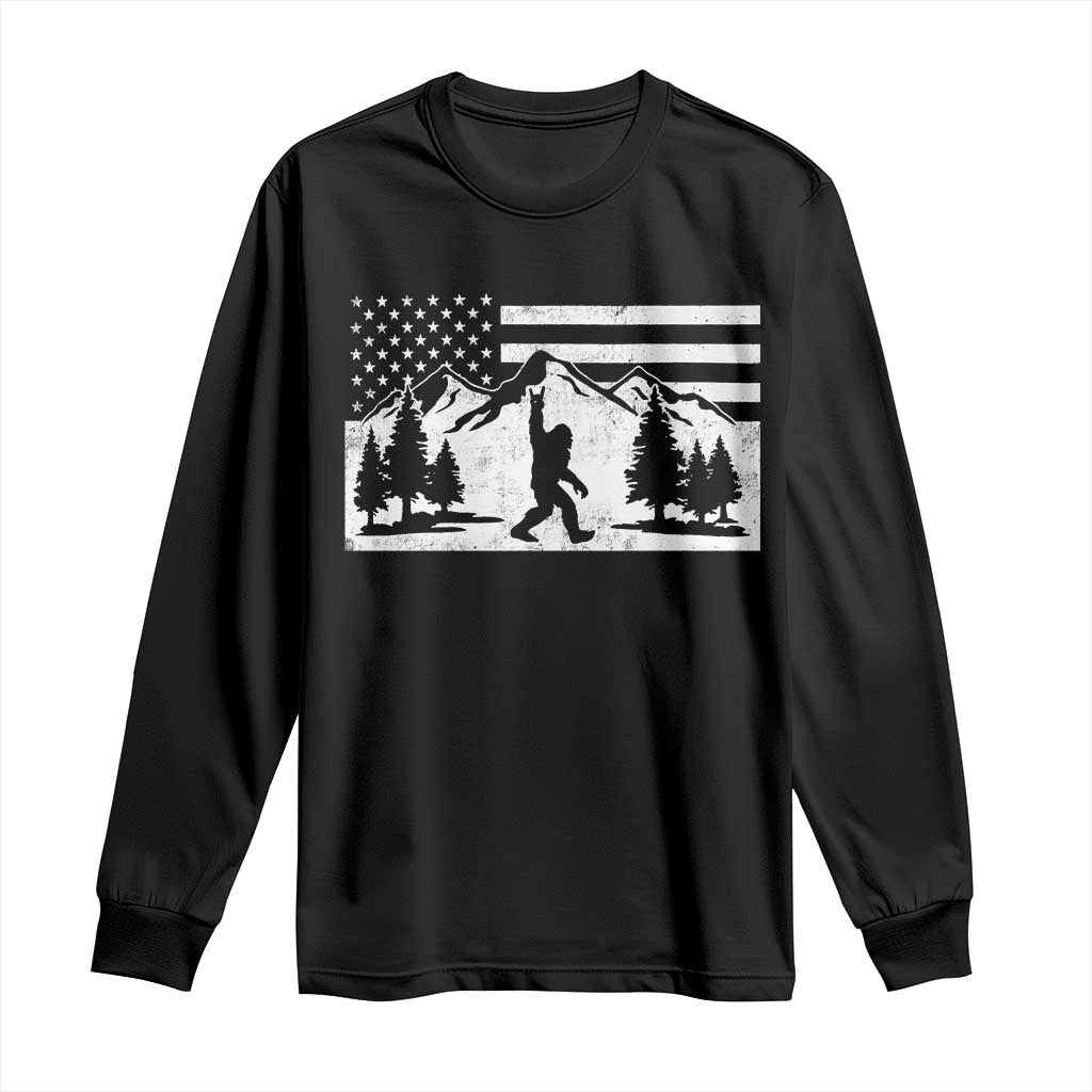 Patriotic Bigfoot American Flag in Forest Long Sleeve Shirt TS11 Black Print Your Wear