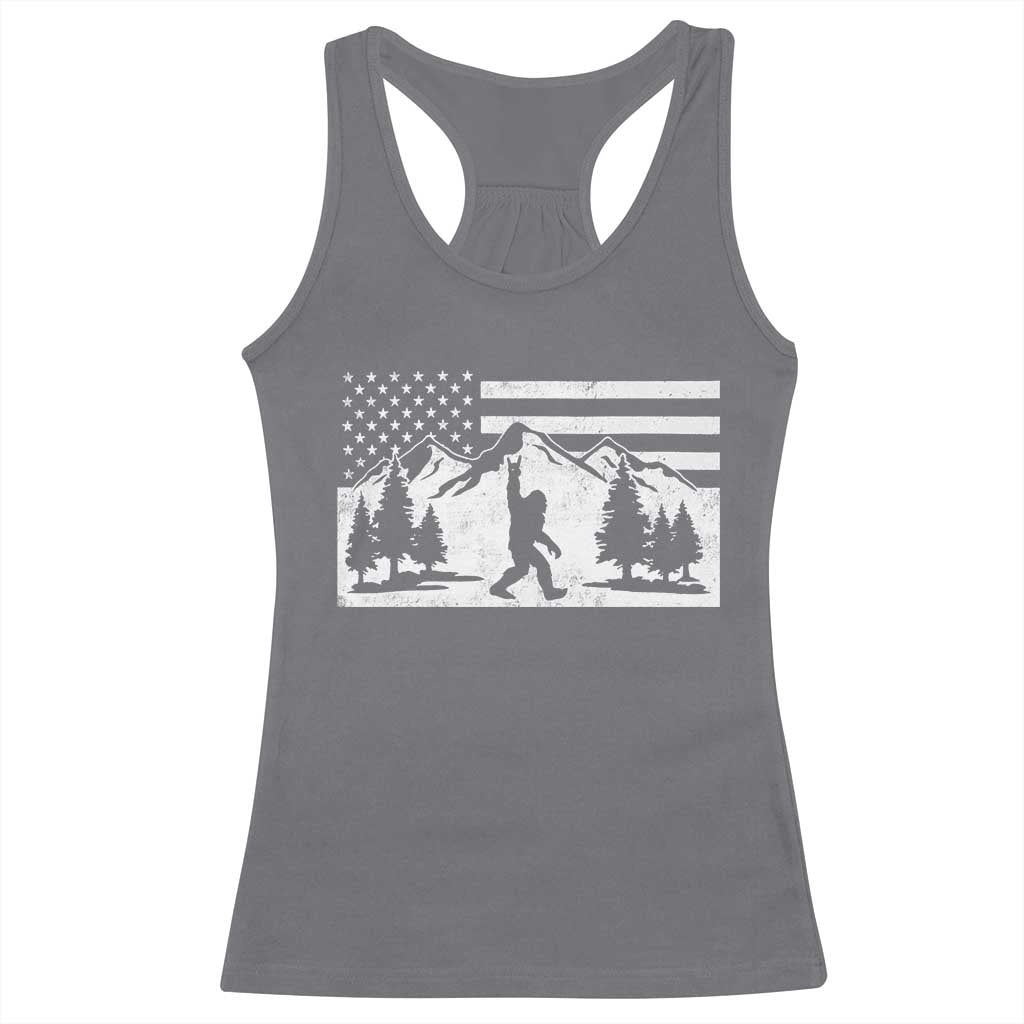Patriotic Bigfoot American Flag in Forest Racerback Tank Top TS11 Charcoal Print Your Wear