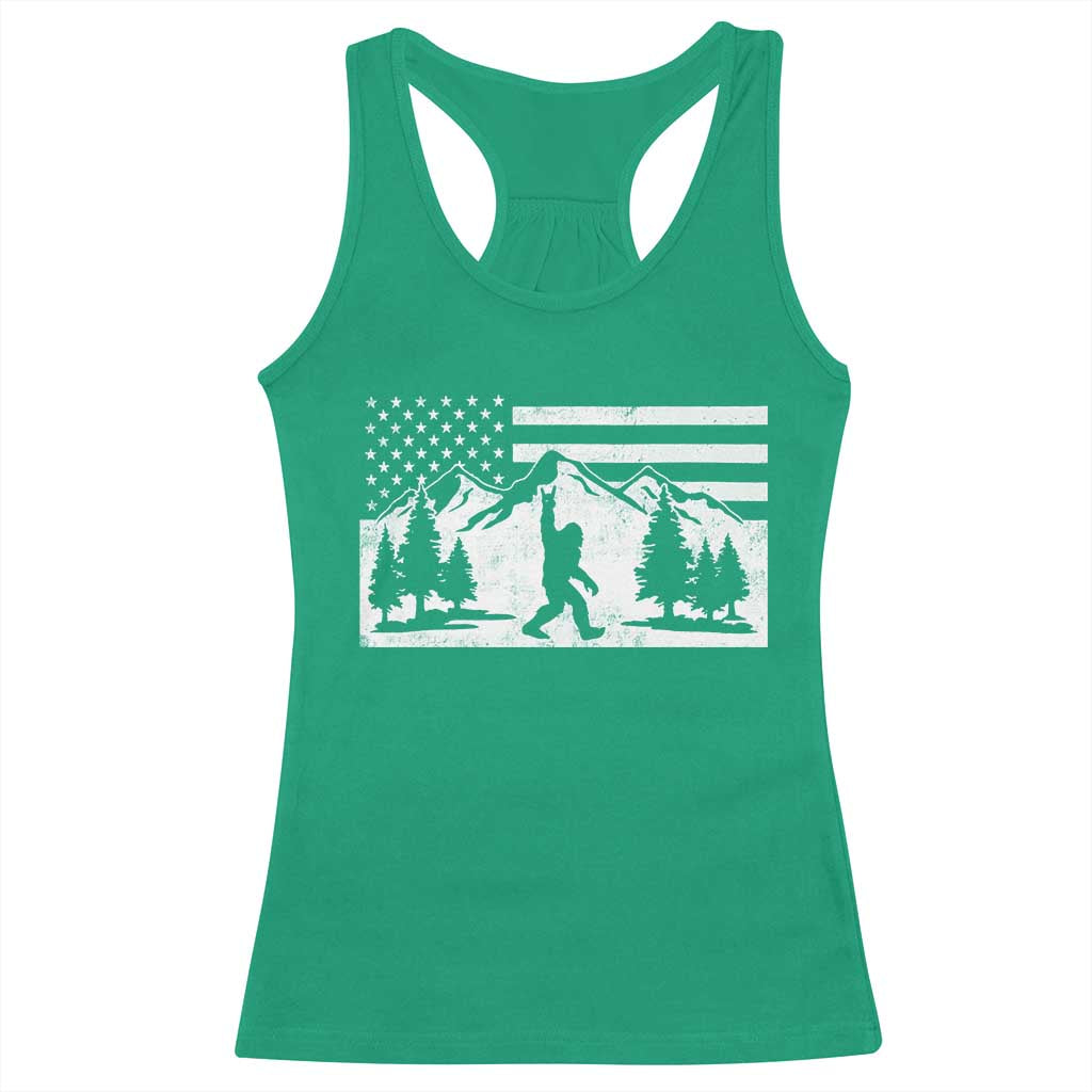 Patriotic Bigfoot American Flag in Forest Racerback Tank Top TS11 Irish Green Print Your Wear