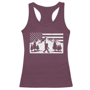 Patriotic Bigfoot American Flag in Forest Racerback Tank Top TS11 Maroon Print Your Wear