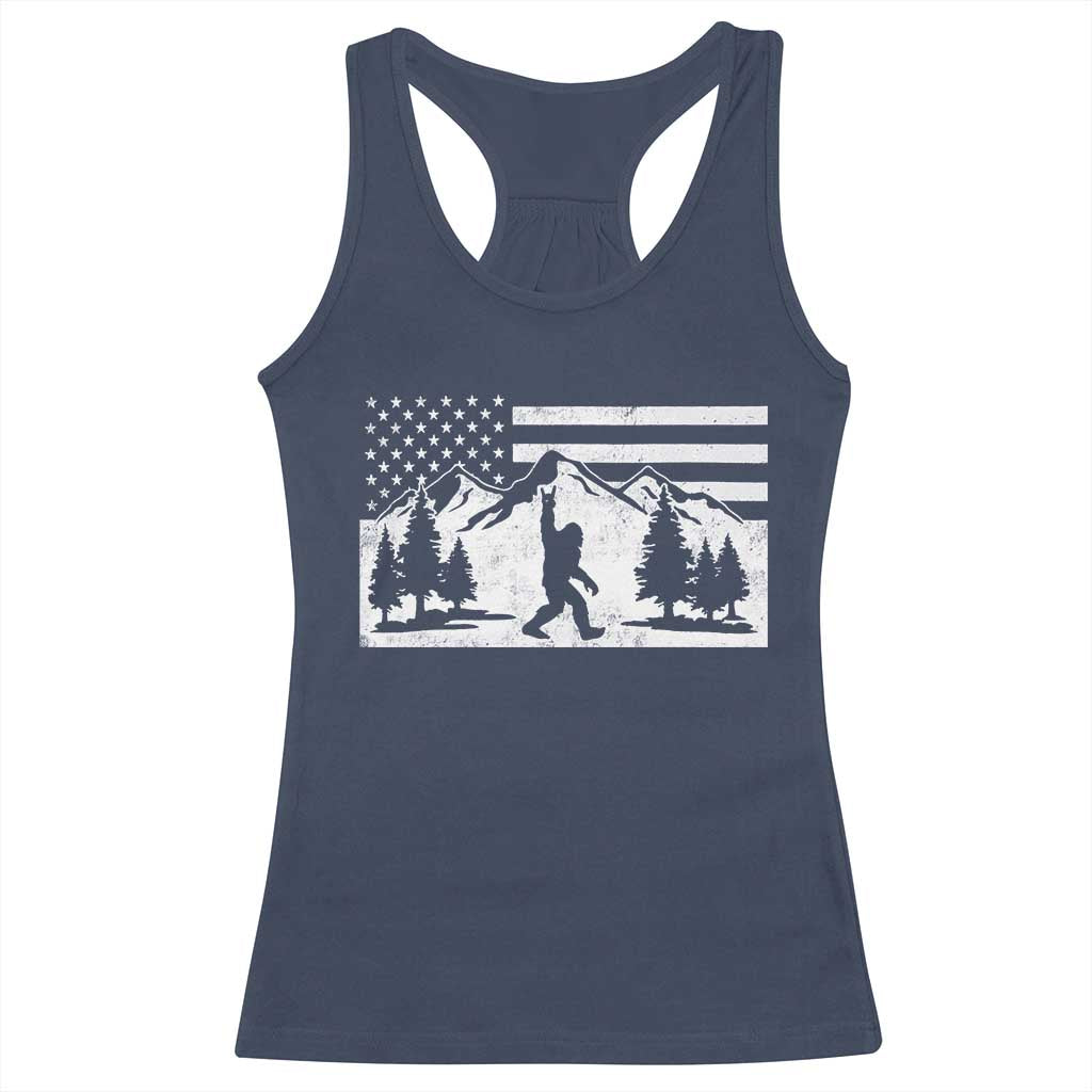 Patriotic Bigfoot American Flag in Forest Racerback Tank Top TS11 Navy Print Your Wear