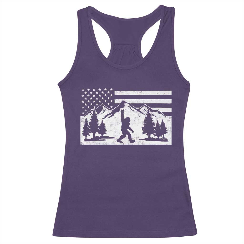 Patriotic Bigfoot American Flag in Forest Racerback Tank Top TS11 Purple Print Your Wear