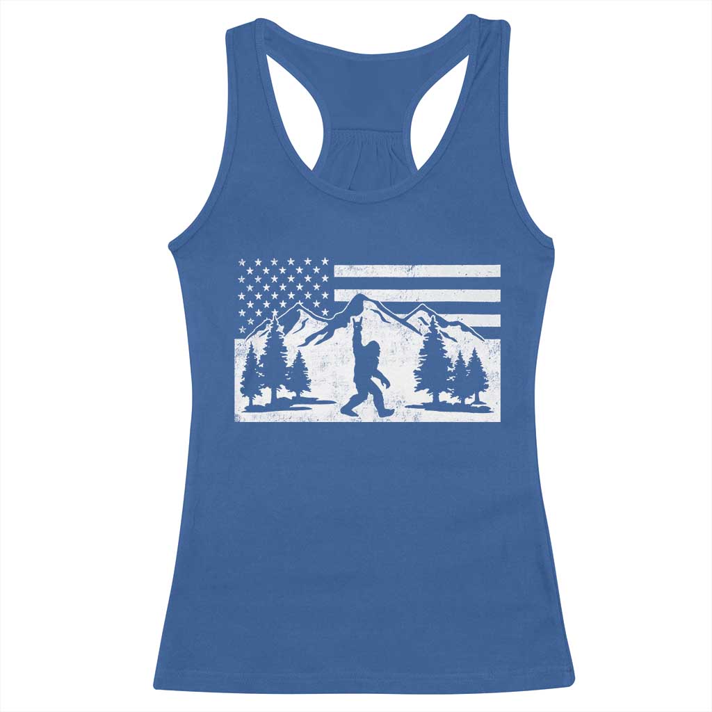Patriotic Bigfoot American Flag in Forest Racerback Tank Top TS11 Royal Blue Print Your Wear