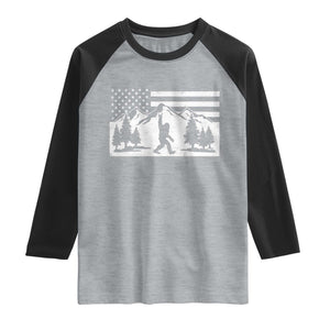 Patriotic Bigfoot American Flag in Forest Raglan Shirt TS11 Heather Gray Black Print Your Wear
