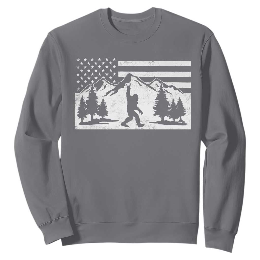 Patriotic Bigfoot American Flag in Forest Sweatshirt TS11 Charcoal Print Your Wear