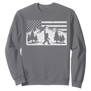 Patriotic Bigfoot American Flag in Forest Sweatshirt TS11 Charcoal Print Your Wear