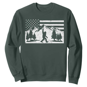 Patriotic Bigfoot American Flag in Forest Sweatshirt TS11 Dark Forest Green Print Your Wear