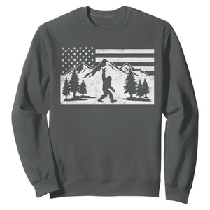 Patriotic Bigfoot American Flag in Forest Sweatshirt TS11 Dark Heather Print Your Wear