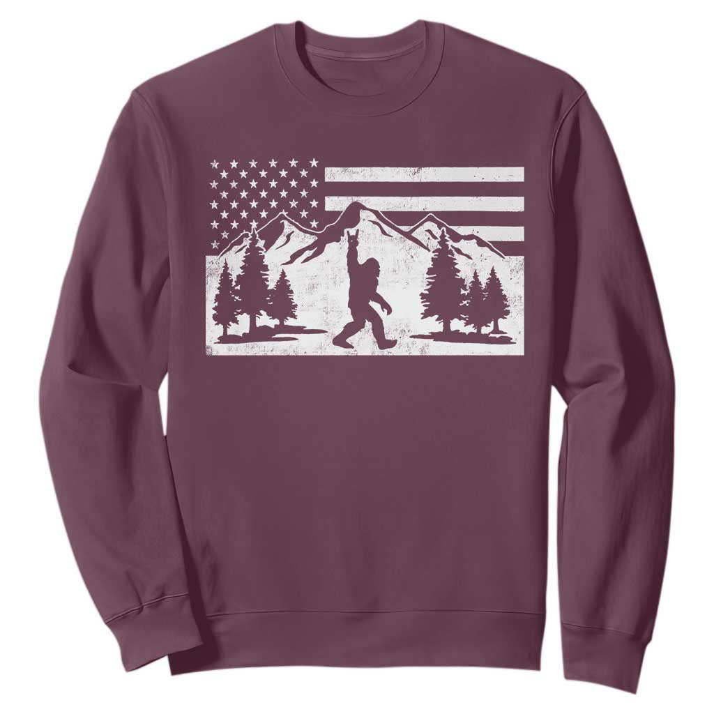 Patriotic Bigfoot American Flag in Forest Sweatshirt TS11 Maroon Print Your Wear