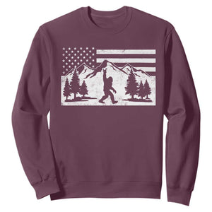 Patriotic Bigfoot American Flag in Forest Sweatshirt TS11 Maroon Print Your Wear