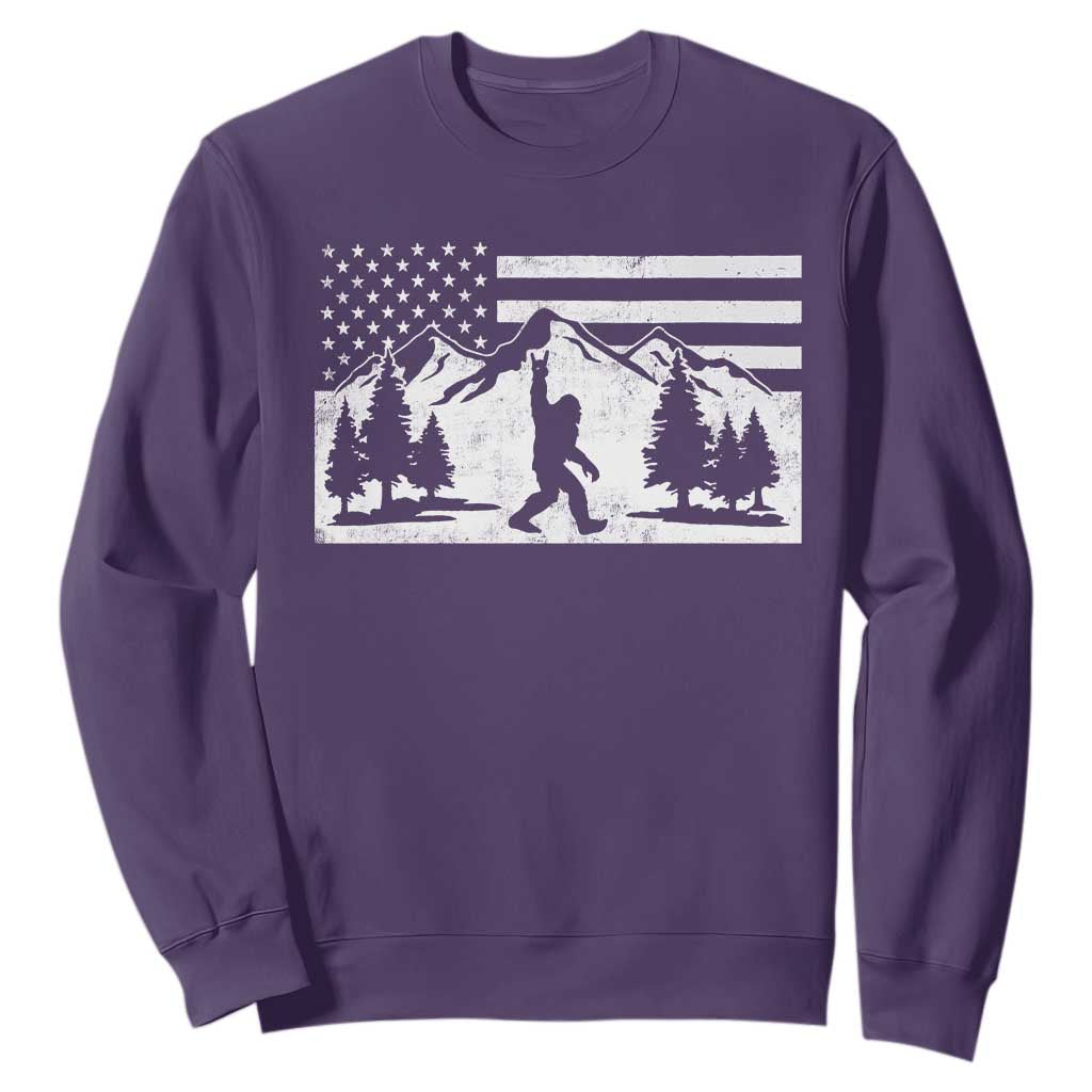 Patriotic Bigfoot American Flag in Forest Sweatshirt TS11 Purple Print Your Wear