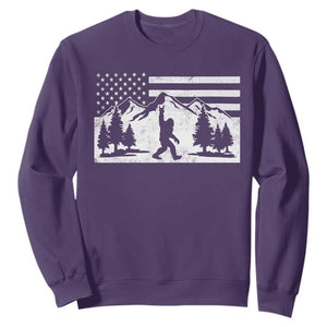 Patriotic Bigfoot American Flag in Forest Sweatshirt TS11 Purple Print Your Wear