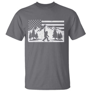 Patriotic Bigfoot American Flag in Forest T Shirt TS11 Charcoal Print Your Wear