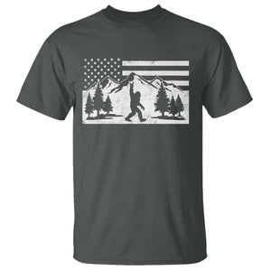 Patriotic Bigfoot American Flag in Forest T Shirt TS11 Dark Heather Print Your Wear