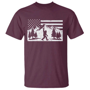 Patriotic Bigfoot American Flag in Forest T Shirt TS11 Maroon Print Your Wear