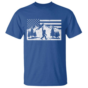 Patriotic Bigfoot American Flag in Forest T Shirt TS11 Royal Blue Print Your Wear
