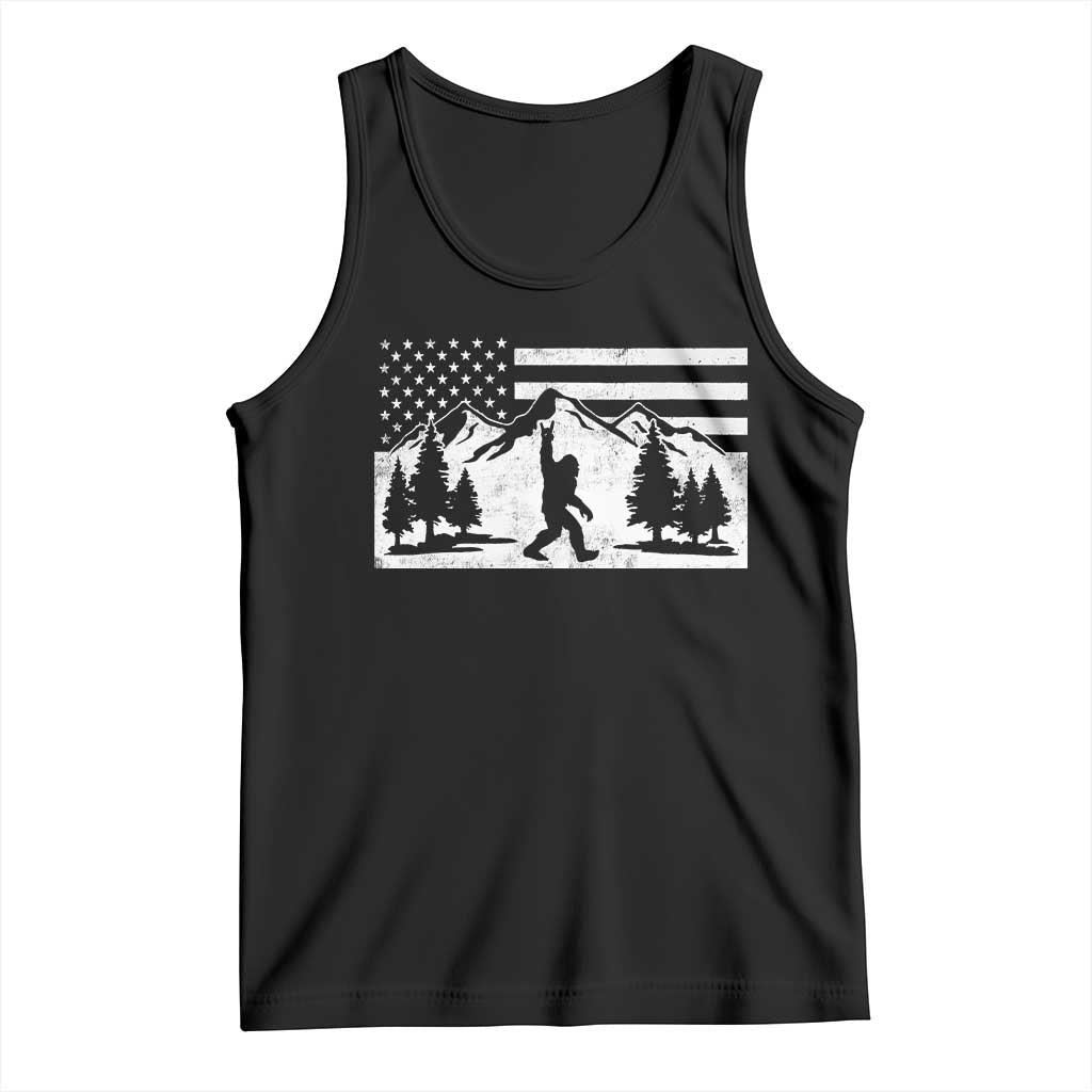 Patriotic Bigfoot American Flag in Forest Tank Top TS11 Black Print Your Wear