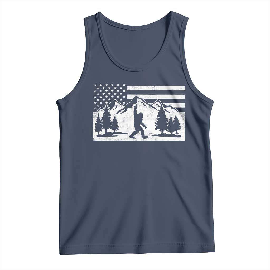 Patriotic Bigfoot American Flag in Forest Tank Top TS11 Navy Print Your Wear