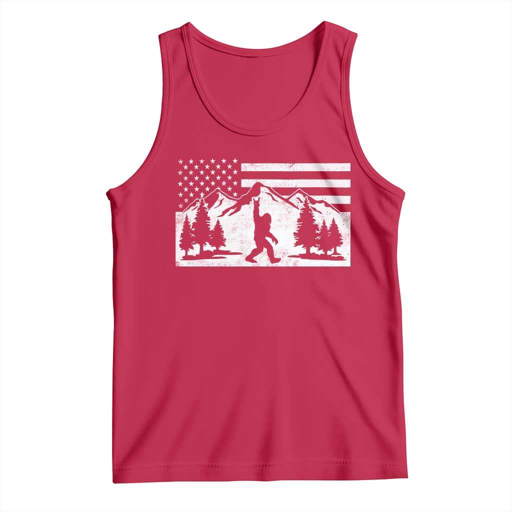 Patriotic Bigfoot American Flag in Forest Tank Top TS11 Red Print Your Wear