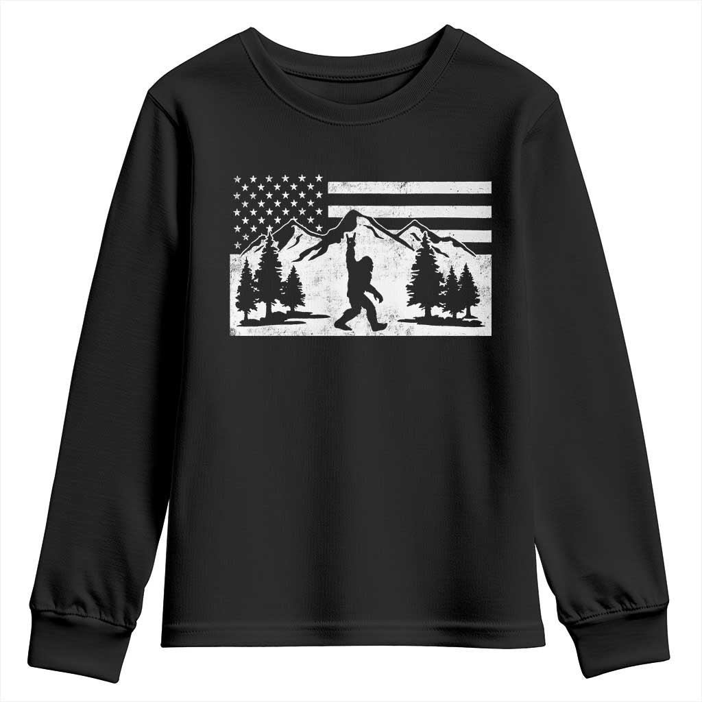 Patriotic Bigfoot American Flag in Forest Youth Sweatshirt TS11 Black Print Your Wear