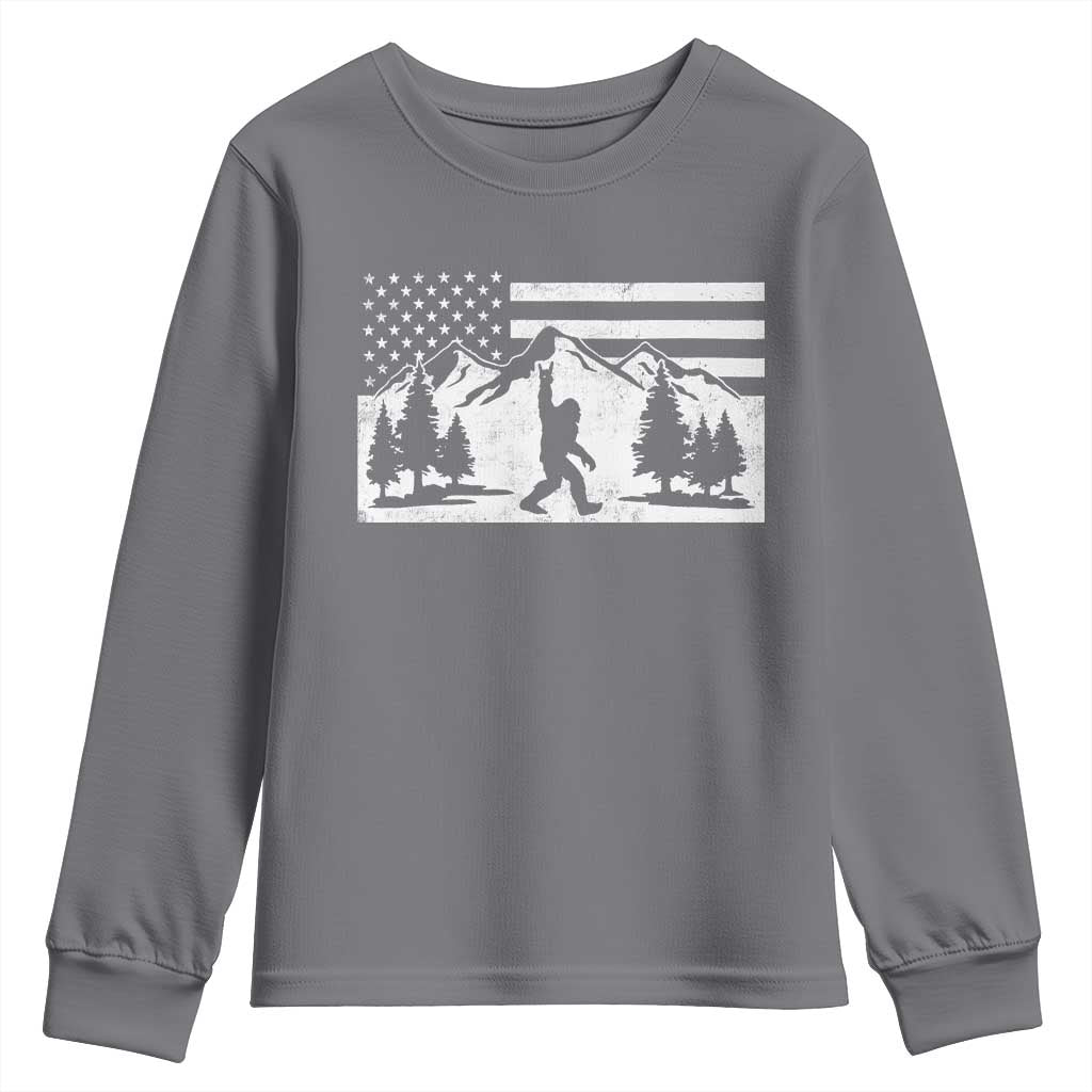 Patriotic Bigfoot American Flag in Forest Youth Sweatshirt TS11 Charcoal Print Your Wear