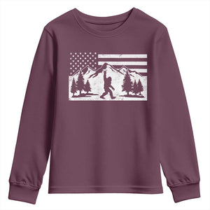 Patriotic Bigfoot American Flag in Forest Youth Sweatshirt TS11 Maroon Print Your Wear