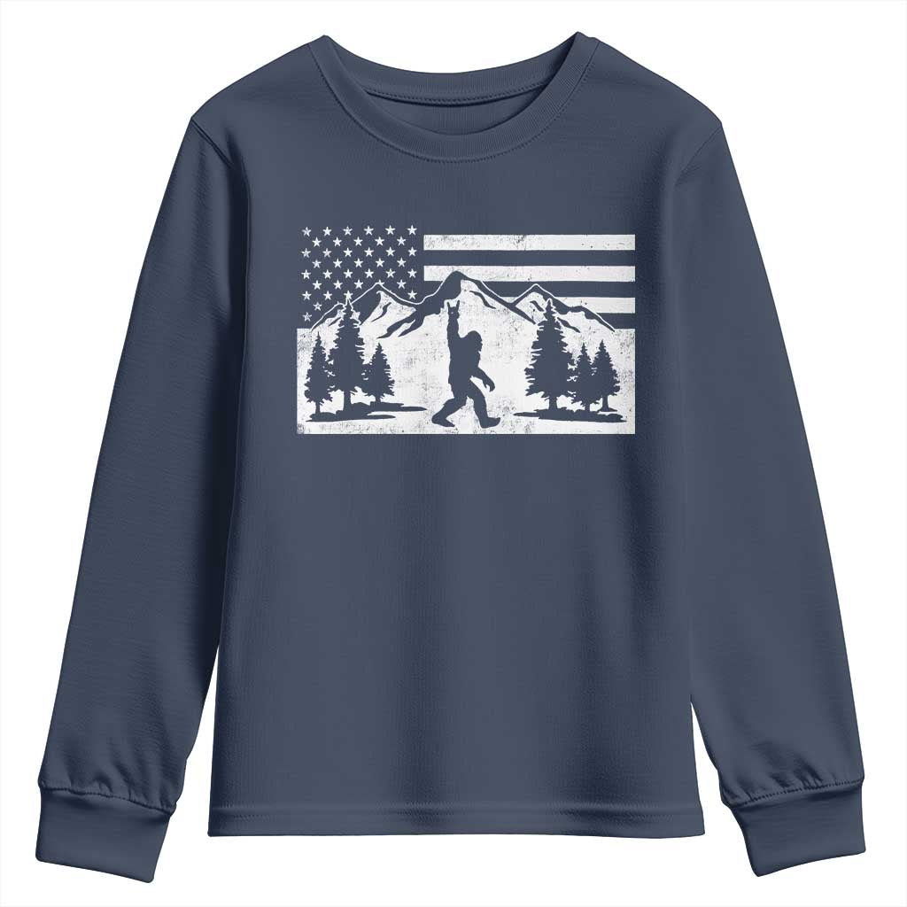 Patriotic Bigfoot American Flag in Forest Youth Sweatshirt TS11 Navy Print Your Wear