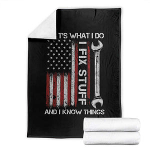 Thats What I Do I Fix Stuff And I Know Things Throw Blanket Funny Mechanic Engineer Vintage American Flag TS11 Black Print Your Wear