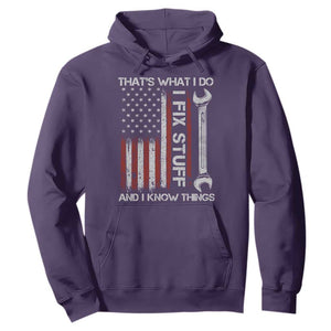 Thats What I Do I Fix Stuff And I Know Things Hoodie Funny Mechanic Engineer Vintage American Flag TS11 Purple Print Your Wear
