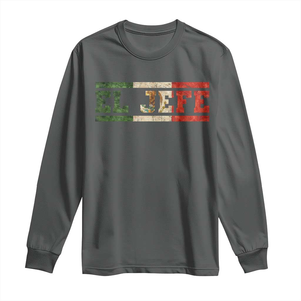 El Jefe Long Sleeve Shirt Funny Mexican Boss Spanish Slang TS11 Dark Heather Print Your Wear