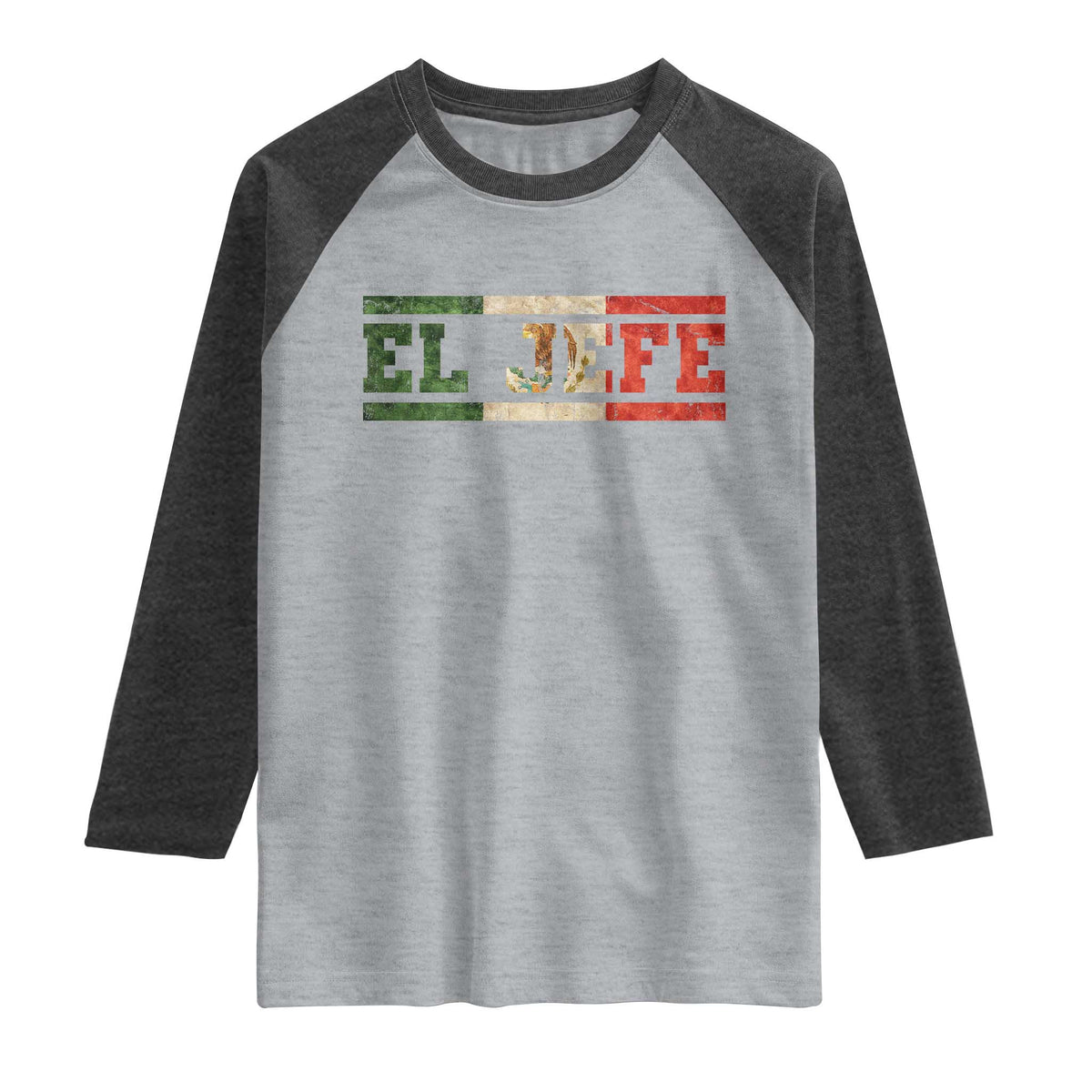 El Jefe Raglan Shirt Funny Mexican Boss Spanish Slang TS11 Heather Gray Heather Charcoal Print Your Wear