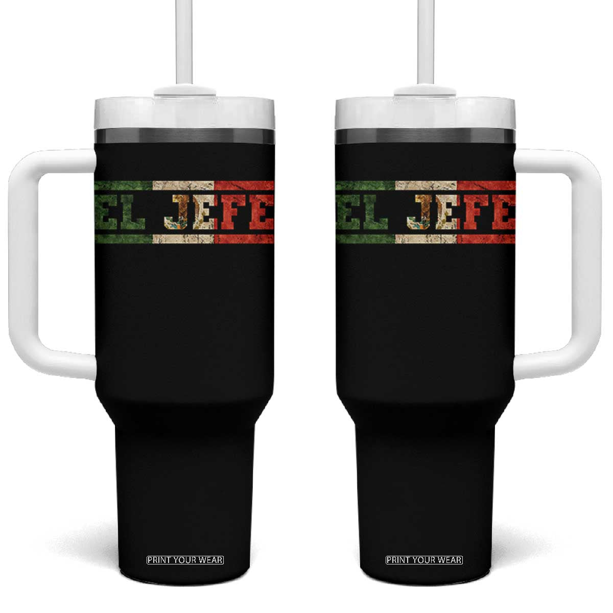 El Jefe Tumbler With Handle Funny Mexican Boss Spanish Slang TS11 One Size: 40 oz Black Print Your Wear