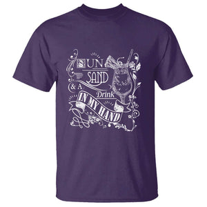 Summer Vacation T Shirt Sun Sand And A Drink In My Hand Pina Colada TS11 Purple Print Your Wear