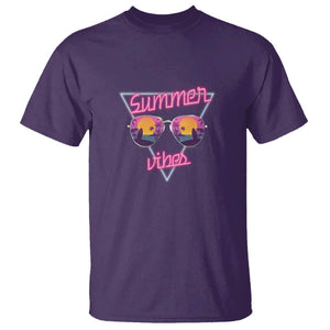 80s Summer Vacation T Shirt Summer Vibes Neon Sunglasses and Ocean Beach Palm Tree TS11 Purple Print Your Wear