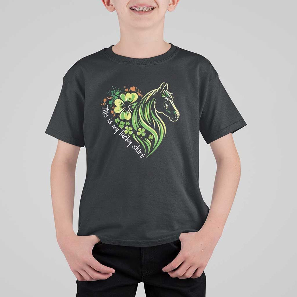 Horse Racing T Shirt For Kid This Is My Lucky Shirt Equestrian Four Leaf Clover TS11 Black Print Your Wear